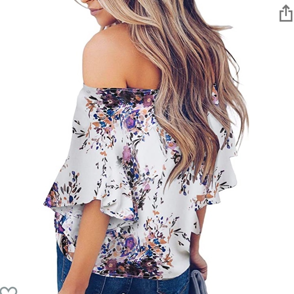 Off the shoulder, front tie floral blouse